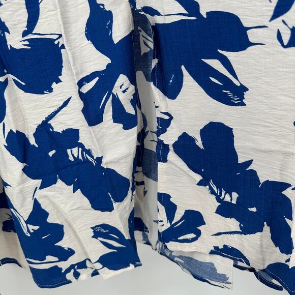 M&V Floral Print Tie Belt Midi Dress in blue white Size L/XL - Picture 7 of 13